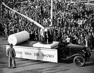 Journalism Prints: Press car in procession at the Tunnel Pageant round the Old Haymarket, Liverpool