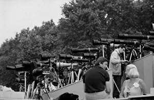 Occupation P Prints: Press photographers at Royal Wedding - July 1981 Cameras aligned in rows awaiting