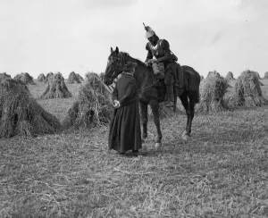 Brass Helmet Prints: A priest talks to a French Cuirassiers in a corn field on the Belgium - France border