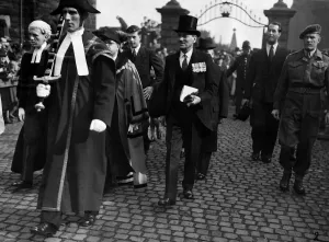 Leaders Prints: Prime Minister Clement Attlee MP leaving Warrington Parish Church in Lancashire