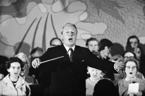 Prime Minister Edward Heath conducting the annual carol concert at Broadstairs, Kent