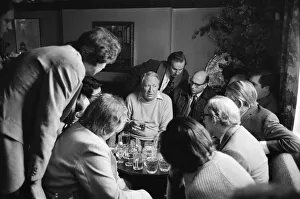 01144 Prints: Prime Minister Edward Heath enjoys a pint at the Plough Pub during the General Election