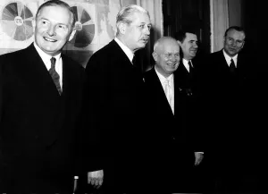 00151 Prints: Prime Minister Harold Macmillan with Soviet Premier Nikita Khrushchev and Selwyn Lloyd