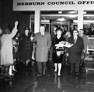 01071 Prints: Prime Minister Harold Wilson (1916 - 1995) seen here leaving the Hebburn Coucil Offices