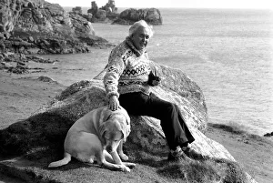 Prime Minister Harold Wilson seen here with his dog on the beach on the Scilly Isles
