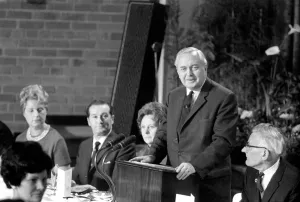 00076 Prints: The Prime Minister Harold Wilson speaking at Prescot Labour Club (Lancs) Dinner