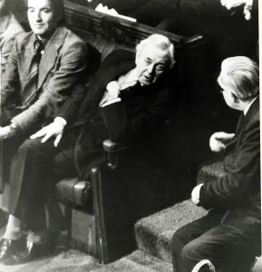 Parliament Prints: Prime Minister James Callaghan right and former Premier Sir Harold Wilson exchange words