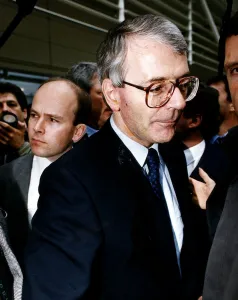 Prime Minister John Major after having an egg thrown at him at Sainsbury