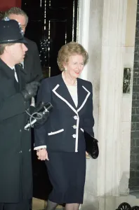 Prime Minister Margaret Thatcher at 10 Downing Street after John Major won