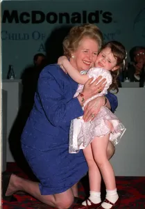 Prime Minister Margaret Thatcher with blind youngster Ashleigh Temperley at the awards