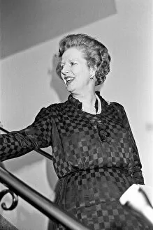 Images Dated 10th June 1983: Prime Minister Margaret Thatcher celebrates at Conservative party headquarters after
