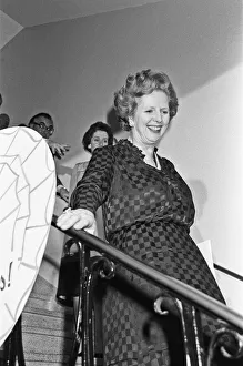 Rosette Prints: Prime Minister Margaret Thatcher celebrates at Conservative party headquarters after