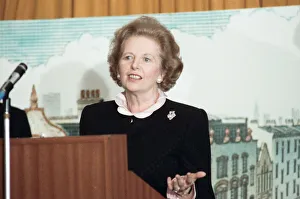 01299 Prints: Prime Minister Margaret Thatcher delivers a speech shortly after hearing about