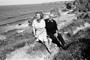 Prime Minister Margaret Thatcher and her husband Denis on holiday at Bedruthan, Cornwall