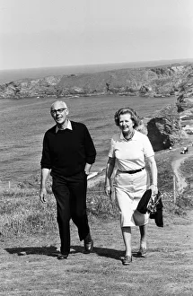 Prime Minister Margaret Thatcher and her husband Denis on holiday at Bedruthan, Cornwall