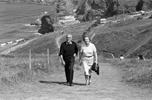 Prime Minister Margaret Thatcher and her husband Denis on holiday in North Cornwall