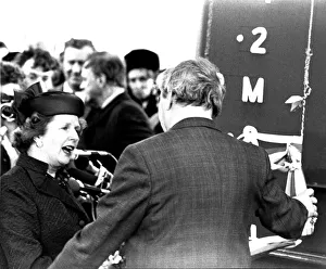 Prime Minister Margaret Thatcher at the launch of the SD14 cargo ship United Effort