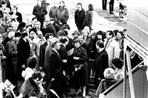 Prime Minister Margaret Thatcher at the launch of the SD14 cargo ship United Effort