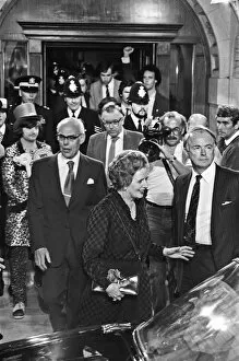 Images Dated 10th June 1983: Prime Minister Margaret Thatcher leaving Hendon Town Hall after the general election