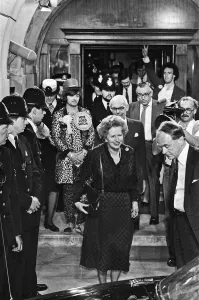 01275 Prints: Prime Minister Margaret Thatcher leaving Hendon Town Hall after the general election