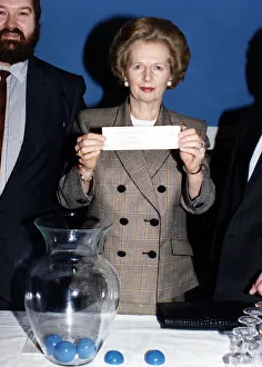 Paper Prints: Prime Minister Margaret Thatcher makes Scottish FA Cup semi final draw at Ibrox in