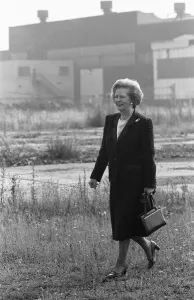 Prime Minister Margaret Thatcher seen here at what remains of the Head Wrightson works in
