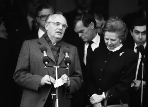 Prime Minister Margaret Thatcher with Soviet leader President Mikhail Gorbachev at RAF