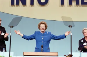 Prime Minister Margaret Thatcher speaking at the Conservative Party Conference, Brighton