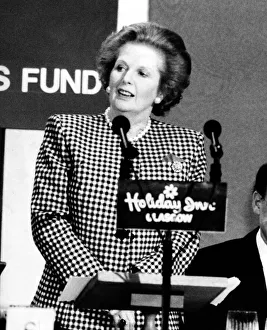 Prime Minister Margaret Thatcher speaking at the Newspaper Press Fund lunch in Glasgow