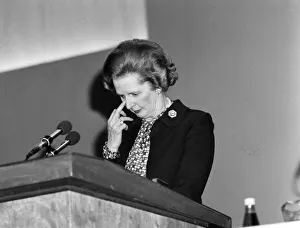 Prime Minister Margaret Thatcher speaks at the Conservative Party Conference, Brighton