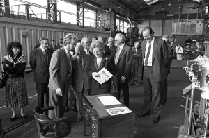 Prime Minister Margaret Thatcher visits Harker and Son at Stockton. 12th September 1987