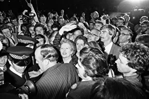 Protection Prints: Prime Minister Margaret Thatcher waves to the crowds of her supports as she arrives