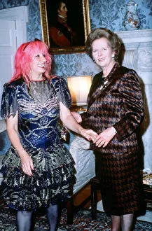 Prime Minister Margaret Thatcher with Zandra Rhodes at a presentation of Fashion Awards