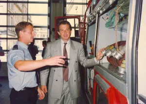 00005 Prints: Prime Minister Tony Blair visits the Pilgrim Street fire station in Newcastle
