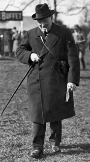 Walking Stick Prints: Prime Minister Winston Churchill pictured attending the Grand National ast Aintree