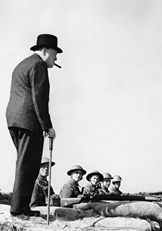Walking Stick Prints: Prime Minister Winston Churchill seen here during a visit to the North East coast of