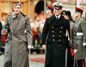 Prince Andrew Duke of York about to inspect the guard of honour at the ceremony which