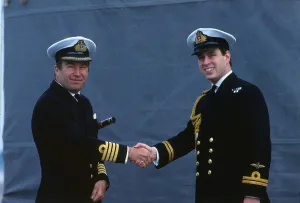 Prince Andrew Duke of York October 1988 lshaking hands with a unknown naval officer