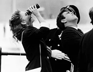 Binoculars Prints: Prince Andrew and his fiancee Sarah Ferguson watching the annual Schneider Trophy Air