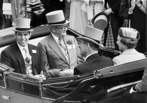 01427 Prints: Prince Andrew with the Queen and Prince Philip in carriage at Royal Ascot. June 1985