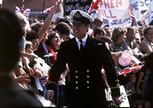 Prince Andrew returns from Falklands at Portsmouth 1982 after HMS Invincible docks