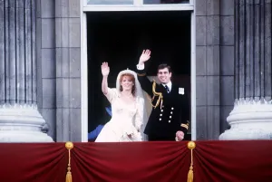 Prince Andrew and Sarah Ferguson on the balcony at Buckingham Palace after their wedding