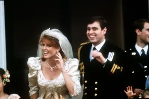 Prince Andrew and Sarah Ferguson on the balcony at Buckingham Palace after their wedding