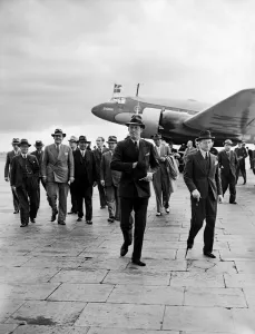 Prince Axel of Denmark on a official visit dis-embarks from Danish Air Lines