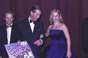 Prince Charles on 50th Birthday admiring Geri Halliwell in her low cut ballgown October