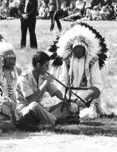 Canadian Prints: Prince Charles attending a Blackfoot Indian ceremony at Calgary, Canada