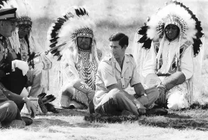 Prince Charles attending a Blackfoot Indian tribal ceremony in Calgary, Canada