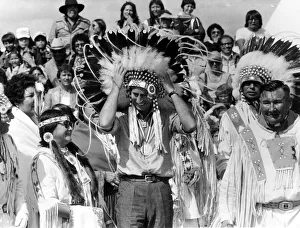Prince Charles attending a Blackfoot Indian tribal ceremony Calgary Canada to commemorate
