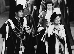 00185 Collection: Prince Charles attends the Garter Ceremony Windsor 1977 with Queen Mother
