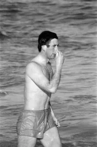 Prince Charles enjoying some time at the beach during his visit to Australia. March 1979